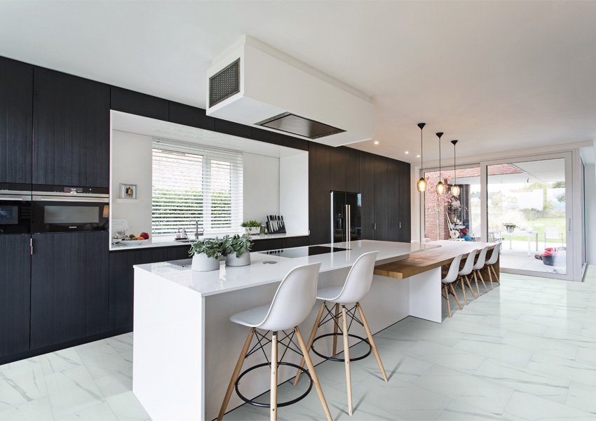 stone look luxury vinyl tile flooring in kitchen
